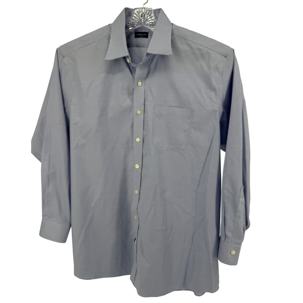 Proper Cloth Non-Iron Blue Gingham Dress Shirt Mens 17.3/34.5